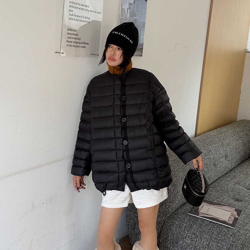 平湖霜林2025新款90白鸭绒轻薄圆领羽绒服女秋冬女装无领|undefined