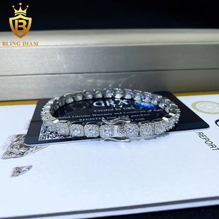 Cross-border Hot Sale 6/10mmS925 Silver Set Moissanite Square Bag Cuban Chain Hip Hop Necklace Bracelet