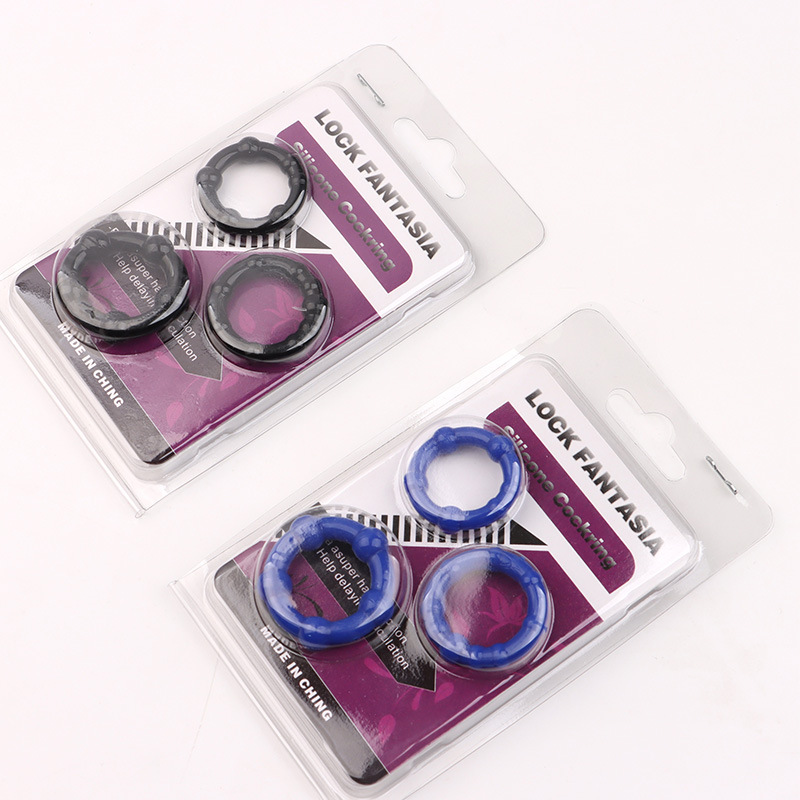 Semen Locking Ring TPE Triple-Ring Penis Exerciser Blue Delay Ring — detail image 2