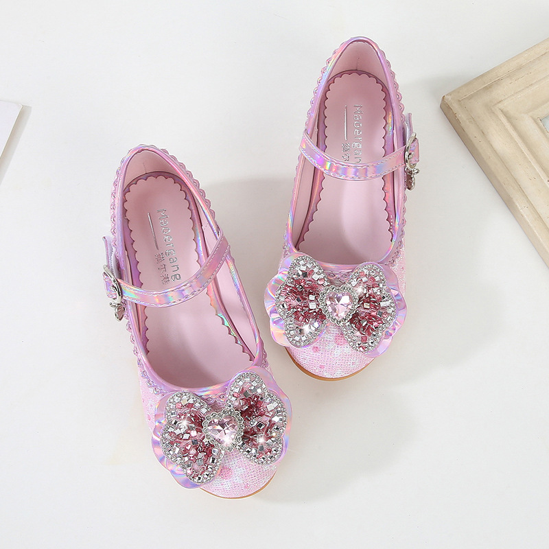 Girls' Crystal Princess shoes children's high heels model catwalk piano host dress performance shoes small leather shoes