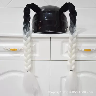 Braids, Double Ponytails, Motosiklet dəbilqələri - pair-of-black-and-white-braids