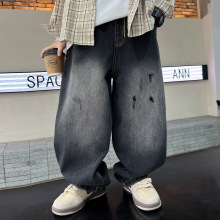 外贸男童牛仔裤个性时尚春秋韩版休闲裤男孩潮酷帅宽松直筒裤批发