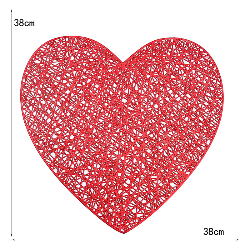 Día de San Valentín transfronterizo romántico en forma de corazón mantel de PVC creativo en forma de corazón sensación de alta gama de lujo ligero cojín de aislamiento térmico de restaurante cojín impermeable