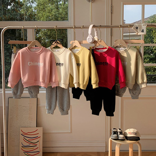 South Korea children's clothing spring 2024 children's cartoon printed sweater boys and girls short round neck long sleeve sweater suit