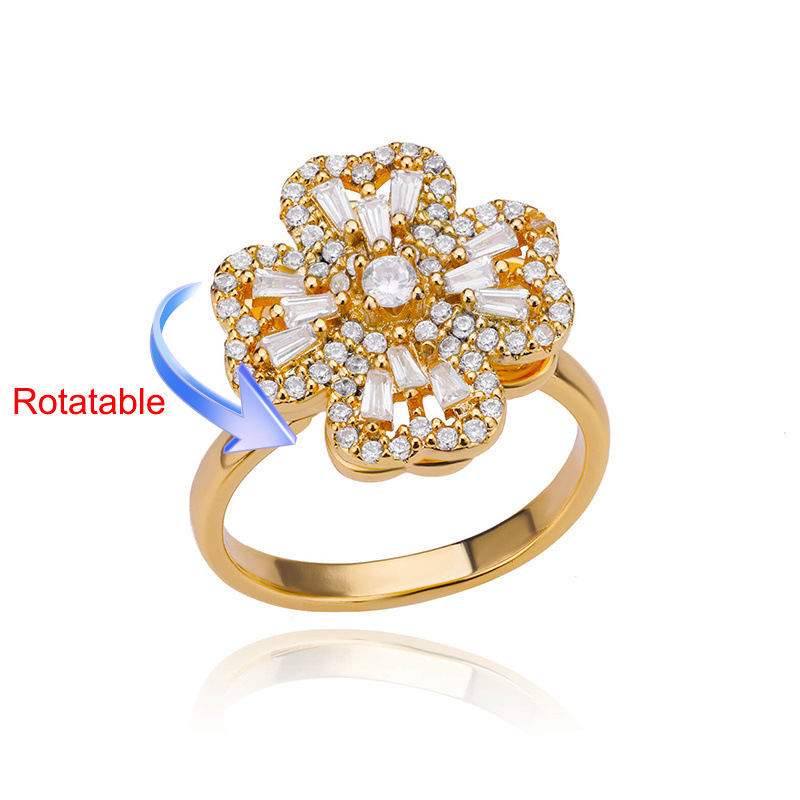 Fashion Flower Copper Plating Zircon Open Ring 1 Piece