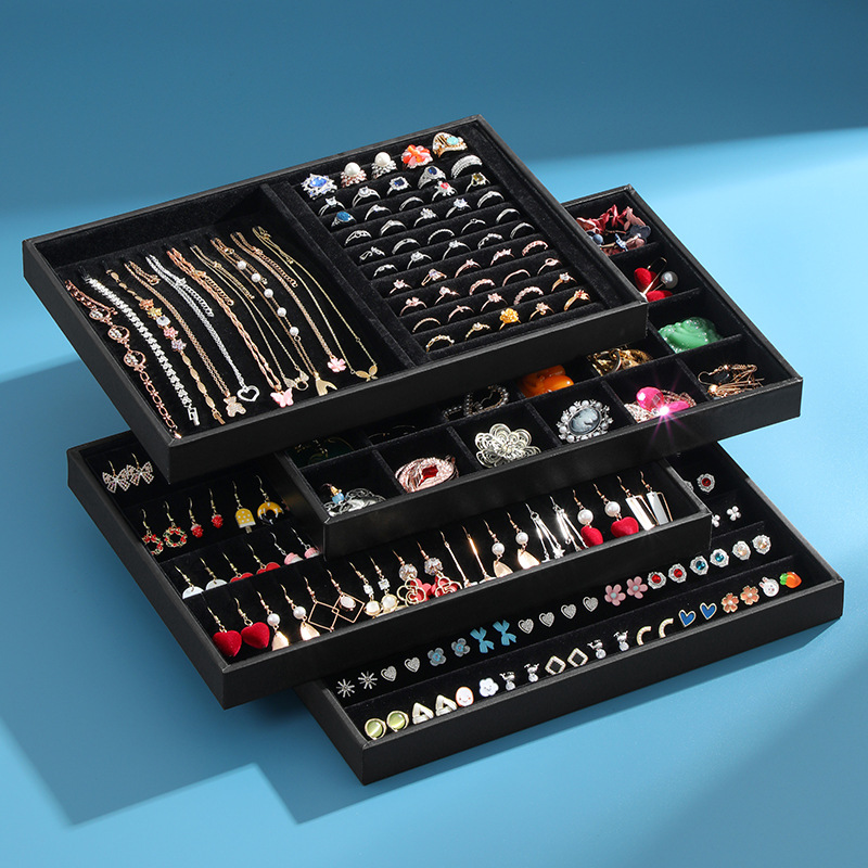 黑色首飾展示盤戒指項鍊手鐲托盤耳釘耳環飾品展示架收納盒看貨盤