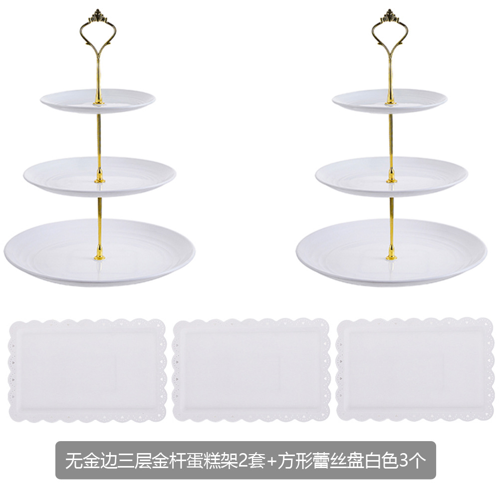 Anillo de 3 capas de estilo europeo engrosado barra de oro plato de fruta té de la tarde bandeja de postre soporte de exhibición mesa de postre soporte de la torta