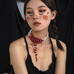 欧米国境を越えたchokerアクセサリー甘いクールな兄特式血滴流蘇首輪ネックレスハロウィーン個性珠ネックレス