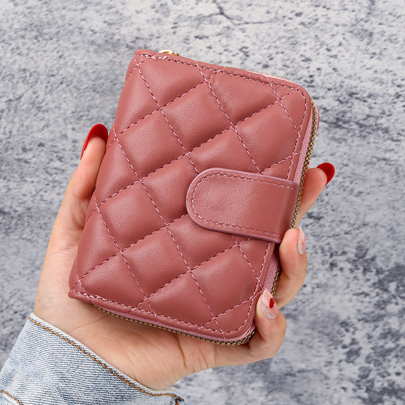 INS nuevo rombo de moda europea y americana de las mujeres pequeña billetera de las mujeres corto estudiante estilo coreano monedero titular de la tarjeta de las mujeres