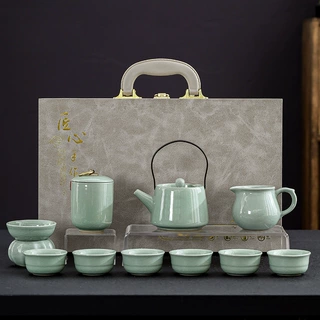 中秋礼品汝窑茶具套装家用办公陶瓷礼品礼盒整套茶具茶壶盖碗全套