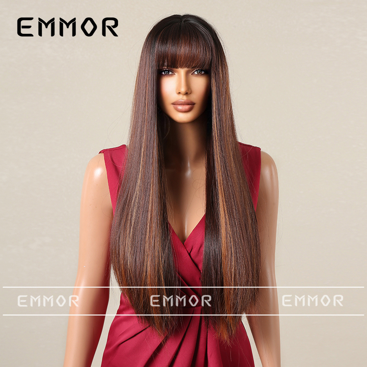 Shein nuevo europeo y americano Peluca de las mujeres de pelo largo flequillo recto pelo temperamento diosa natural moda peluca cabeza cubierta