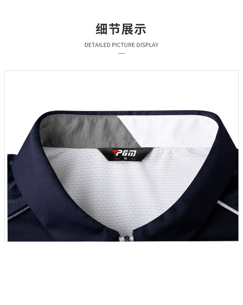 Áo polo nam golf PGM tay ngắn, cổ bẻ khóa kéo, vải thoáng khí thấm hút mồ hôi — Yf574-màu xanh lá cây ngải cứu, YF574-màu trắng, YF574-màu xanh nước biển chi tiết 17