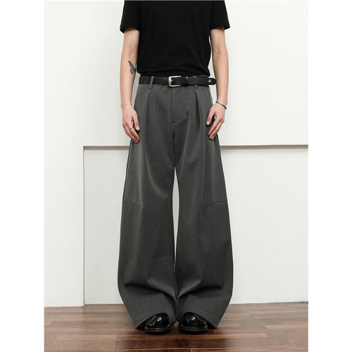 Pure Color Wide Leg Pants for Men - Spring and Autumn 2025 - High-Waisted, Flowy, Relaxed, Casual, Design-Focused Straight Leg Slim Fit Suit Pants