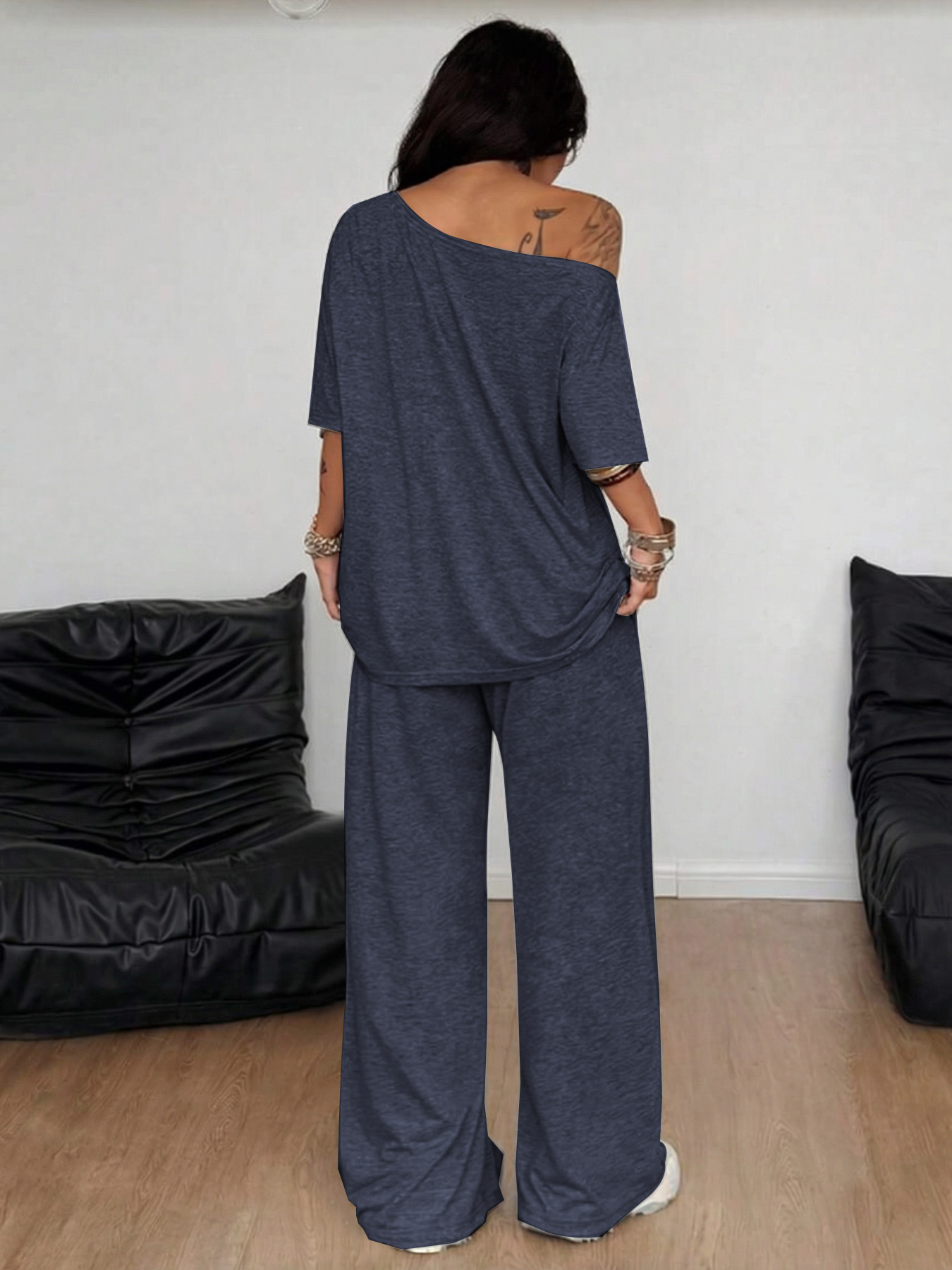 Women's Pant Sets Solid Color Casual Loose Wide Leg Two Piece Suit_voghion.com