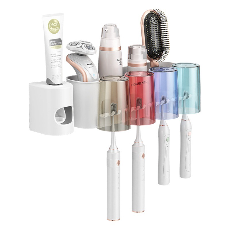 Cepillo de dientes rack ponche libre de luz enjuague bucal de lujo taza cepillo de dientes taza de baño montado en la pared caja de almacenamiento par cepillo de dientes titular