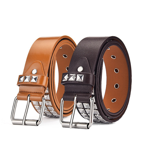European and American punk men's belt square beads pyramid rivet belt catch beads unisex trousers belt cross-border model