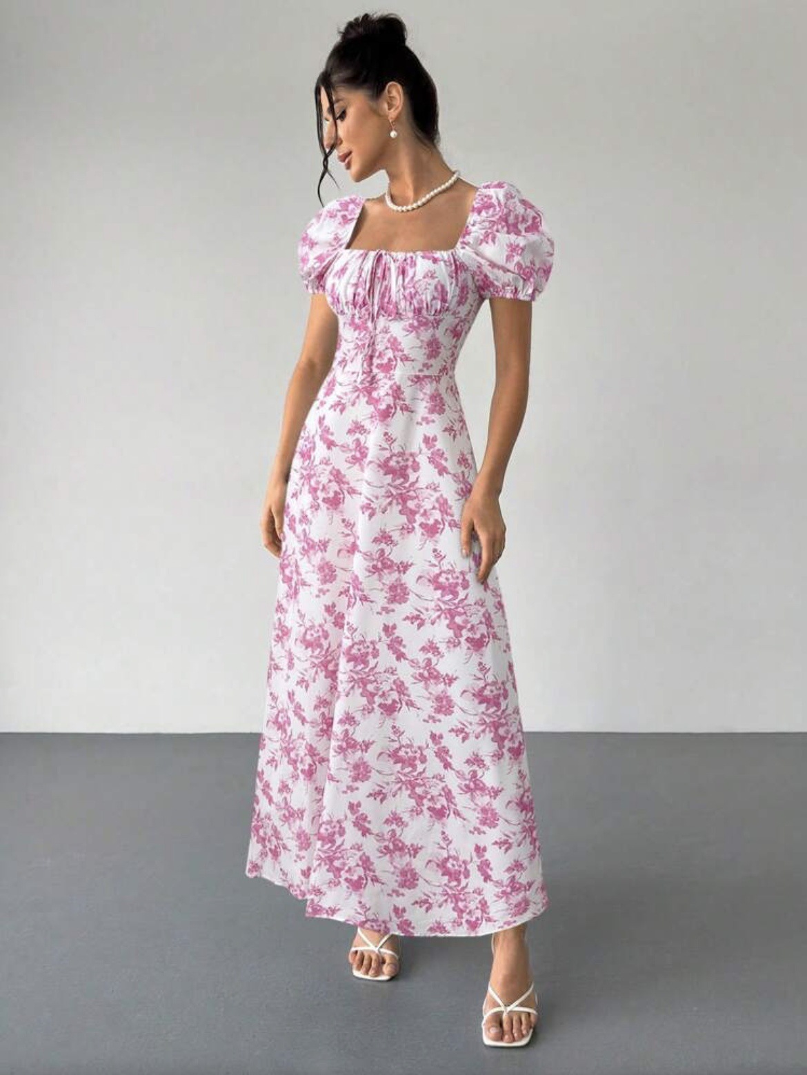 Women's Floral Print Short Sleeve Bodycon Flared Maxi Dress – Slim Fit Casual Summer Gown_ecoleips.com