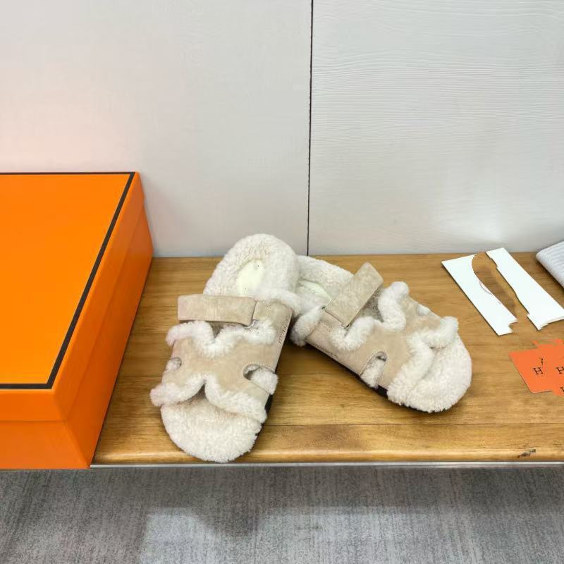 魔术贴厚底毛毛拖鞋女外穿秋冬新款皮毛一体保暖真皮泰迪二舅拖鞋|undefined