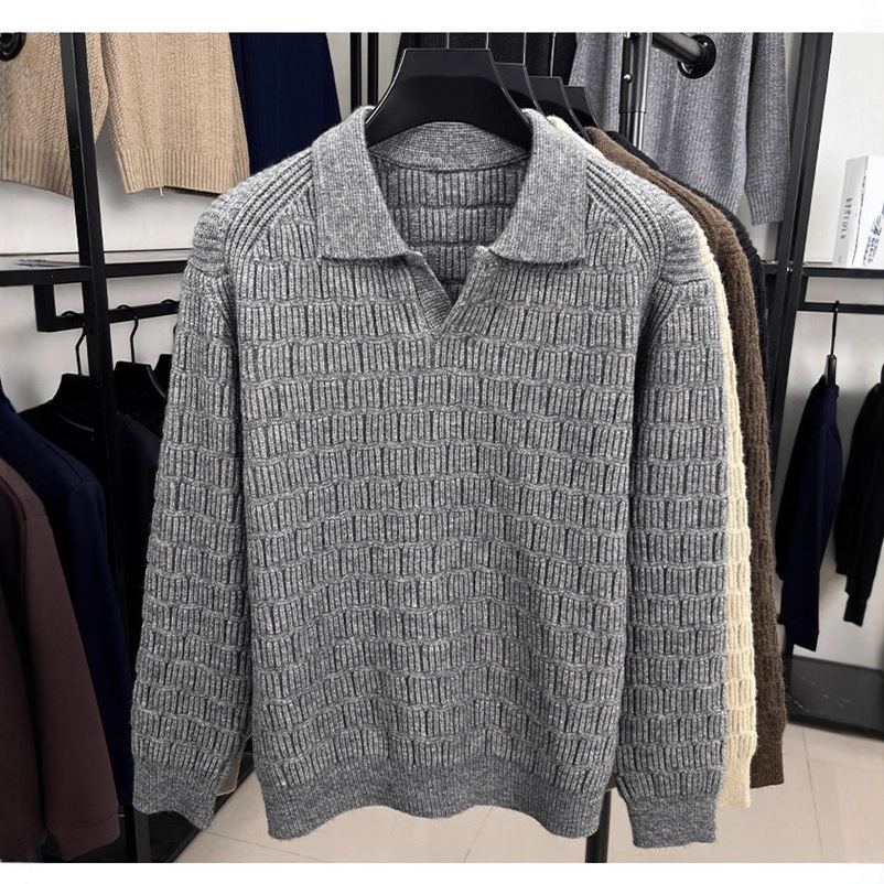 Otoño y invierno de moda masculina casual overhead suéter de punto nuevo con solapa suelta comercio exterior masculino suéter cálido