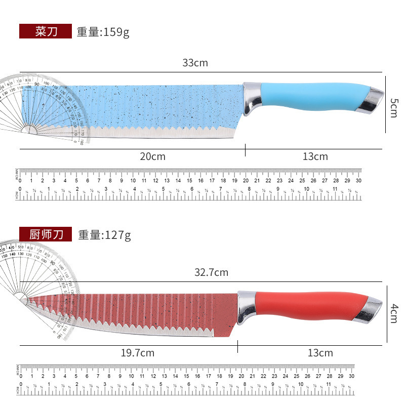 Spot al por mayor cabezal de galvanoplastia doble patrón de onda juego de 6 piezas de cuchillo de cocina de acero inoxidable cuchillo de cocina de regalo para el hogar