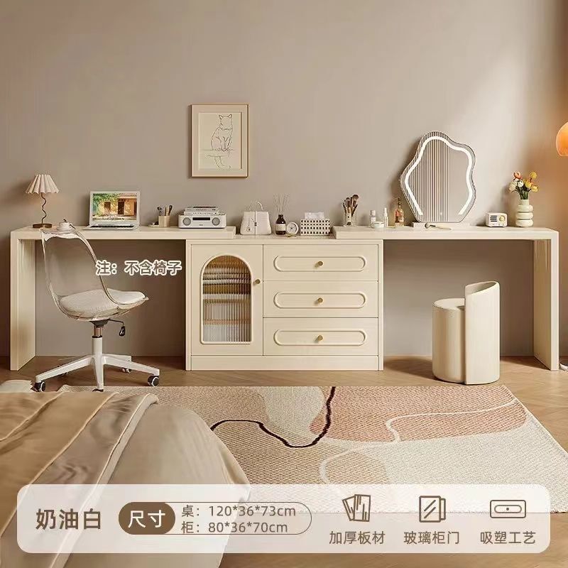 梳妆台卧室简约现代床头柜化妆台收纳柜一体2025新款奶油风化妆桌|undefined
