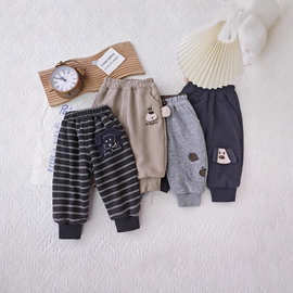 宝宝秋冬新款加厚保暖卫裤儿童萌趣卡通休闲裤男童出行外穿束脚裤