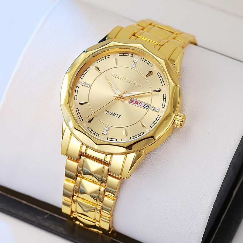 Reloj de hombre de alta gama al por mayor, luminoso, resistente al agua, con calendario dual, correa de acero con remaches, reloj de cuarzo para hombre. ⌚ Relojes transfronterizos