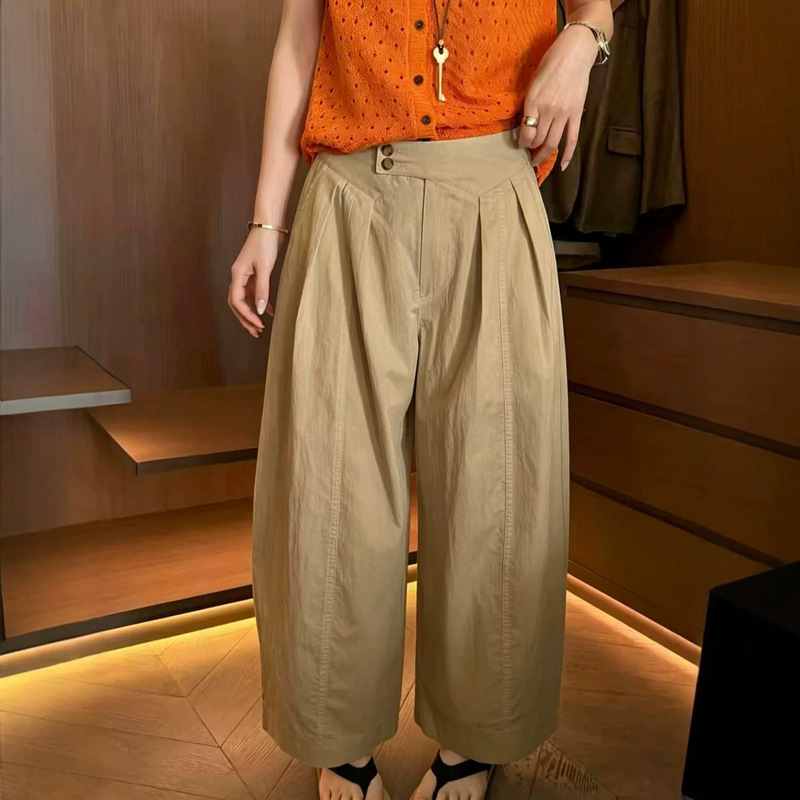 0514-21 Korean Designer Style Double-Button Waistband Rayon Wide-Leg Pants 8611 0514-21 Korean Designer Style Double-Button Waistband Rayon Wide-Leg Pants 8611