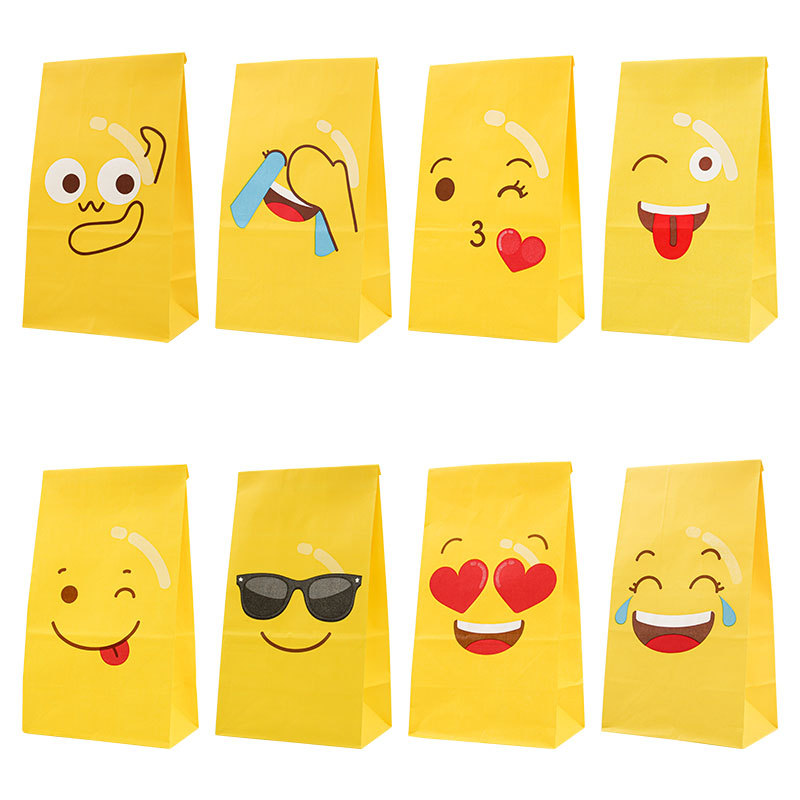 跨境现货牛皮纸封口纸袋新款方底表情包食品袋一次性防油包装纸袋