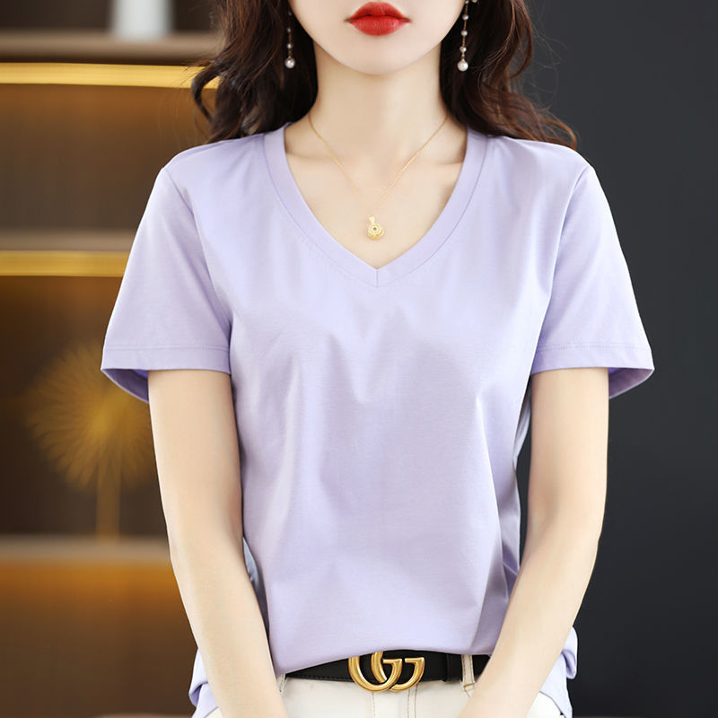 130番手シルケットコットン半袖シャツレディース綿100トップス夏新作韓国風カラー万能Tシャツベース|undefined