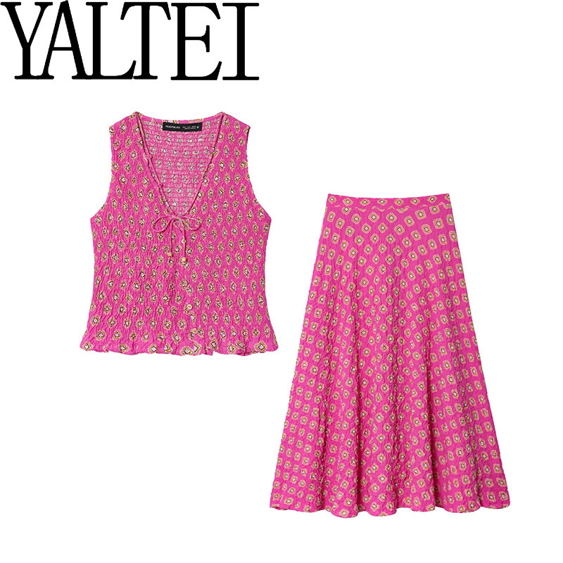 YALTEI跨境速卖通ins欧美外贸  格印花上衣8486505迷笛裙8497505|undefined