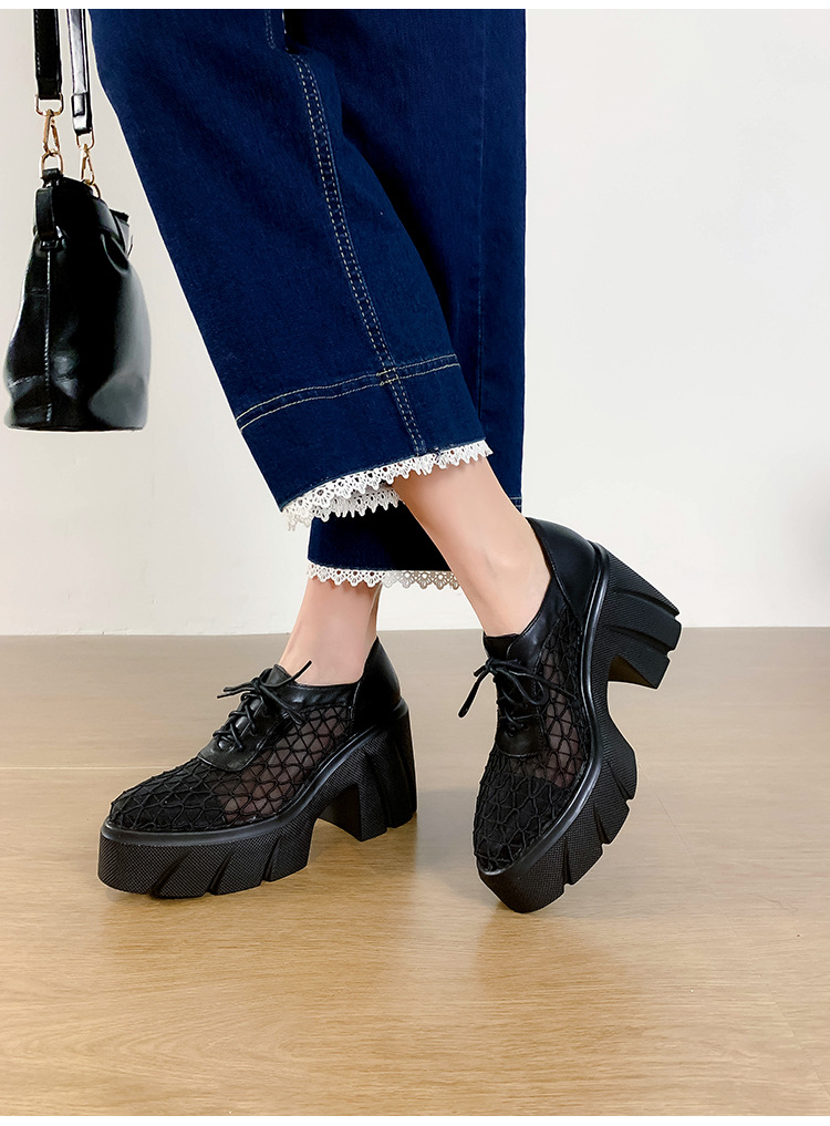 Giày cao gót nữ mũi nhọn gót xuồng platform 10 cm, đế dày ren hở mũi — màu be, màu đen chi tiết 10