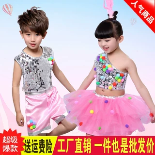 儿童亮片爵士演出服女童现代爵士舞蹈服装幼儿蓬蓬纱裙走秀表演服