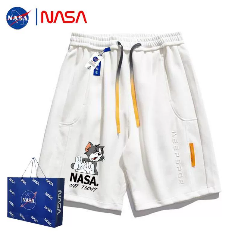Хлопковые брюки совместного бренда NASA, пляжные повседневные спортивные шорты с радужной веревкой для мужчин и женщин, летние свободные прямые брюки для пар