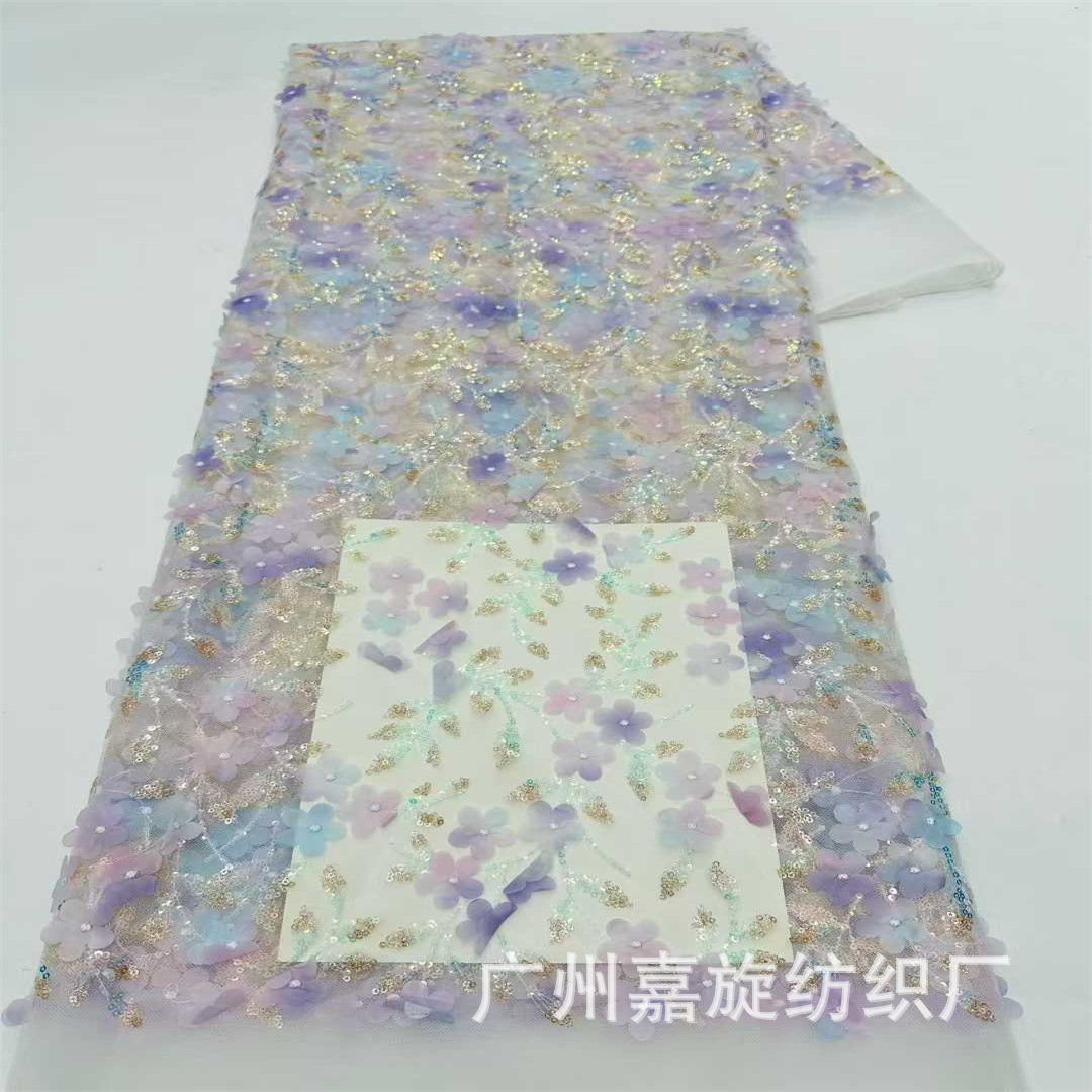 Inventario fresco pequeño láser gradiente pequeño ciruela tela de malla sequinilla bordada ropa infantil vestido vestido vestido tela