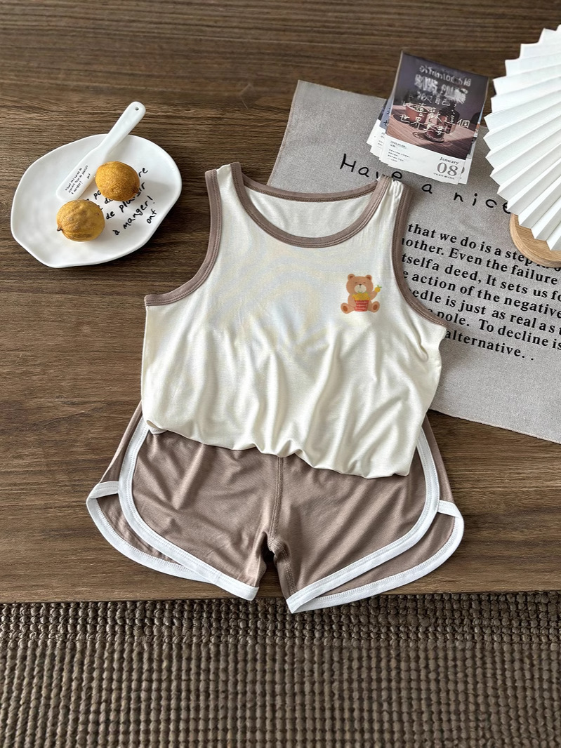 Chaleco lindo delgado modal de verano para niños de dos piezas sin mangas, los niños pequeños y medianos pueden usar ropa de hogar de verano
