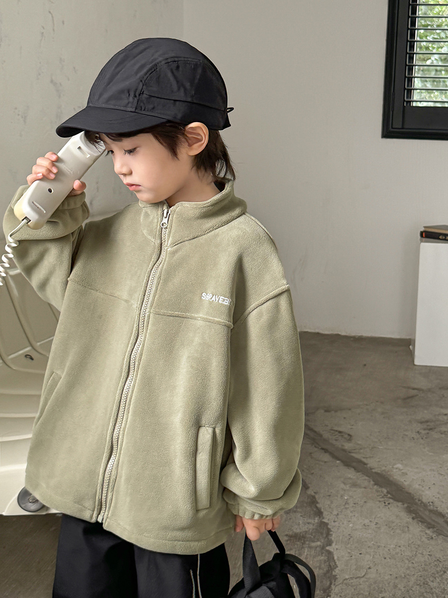 【2 Pieces 20% off ,3 Pieces 30% off 】Haima's Children's Clothing Boys' Fleece Cardigan Jacket with Stand Collar Autumn and Winter Tops