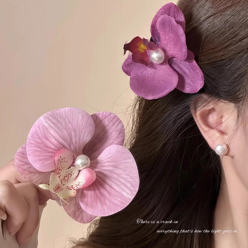 Butterfly Blue Edge clip para mujeres 2025 nuevo estilo de alto nivel flor lateral frange clip de pelo frente al mar clip de boca de pato clip de pelo toque