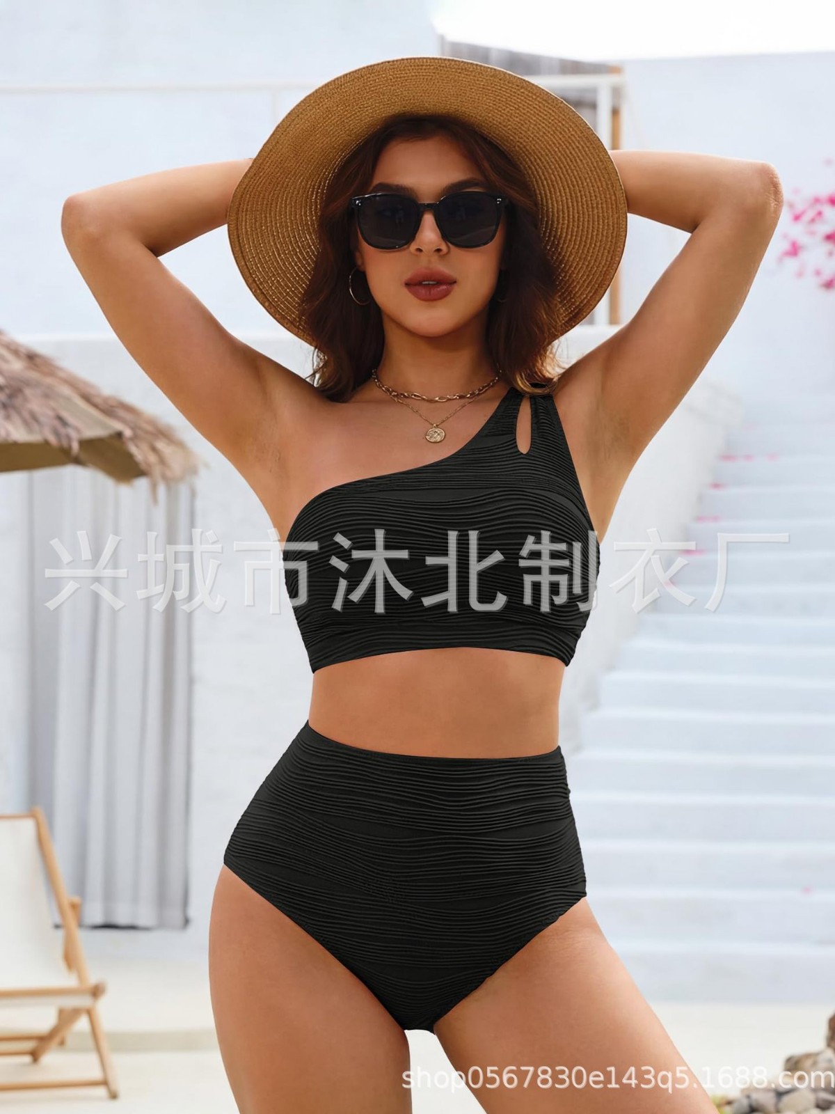 Bikini de Talle Alto para Mujer Set de 2 Piezas de Poliéster con Control de Abdomen para Natación