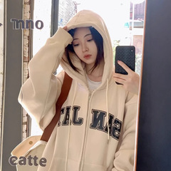 2025新款连帽开衫卫衣女秋冬季时尚美式潮牌刺绣情侣宽松拉链外套