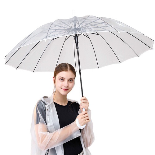 16-bone transparent umbrella fiber bone windproof automatic long-handled umbrella POE umbrella advertising umbrella LOGO gift transparent umbrella