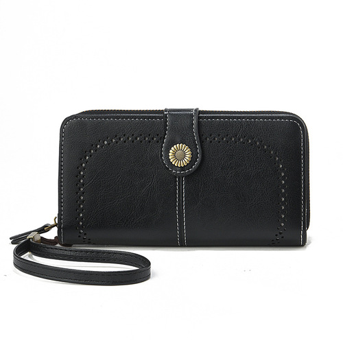Hot-selling Hollowed-Out Wallet, Long-Style Zipper Design, Women's Leather Clutch—Large-Capacity European & American-Style Handbag