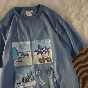 Vintage-Inspired Girl Vintage Short-Sleeved T-Shirt for Women 2025 Loose Korean Style Ins Street Style Hong Kong Style Half-Sleeved Top