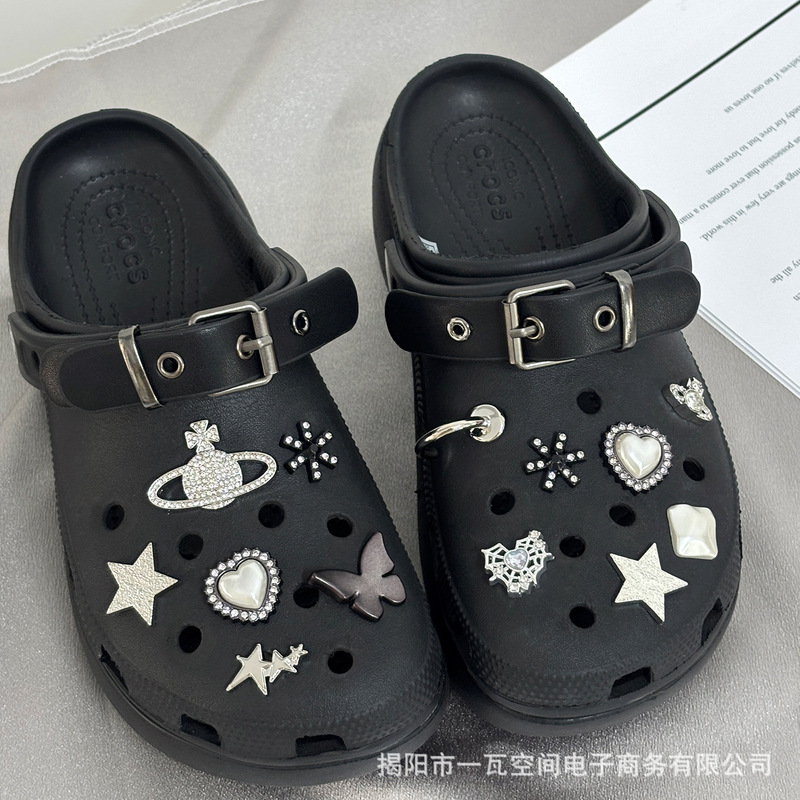 Crocs Shoe Flower DIY Detachable One-Piece Accessories Flash Diamond High-End Silver Shoe Flower Decoration Suitable for Buckles