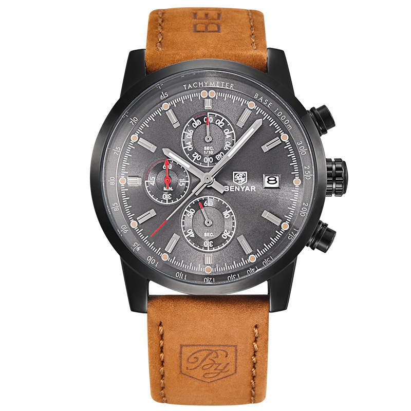 BENYAR Binya reloj de los hombres de moda multi-funcional calendario impermeable Cinturón Reloj de los hombres correa de acero reloj casual 5102