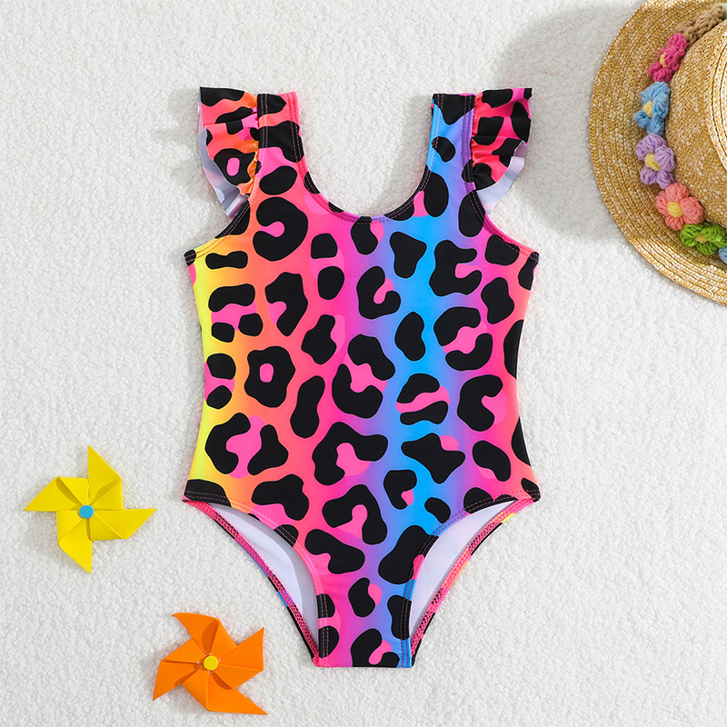 2026 New One-Piece Swimsuit Children's Leopard Print Swimsuit Cross-Border Manufacturer Wholesale Cute Baby Girl Swimsuit