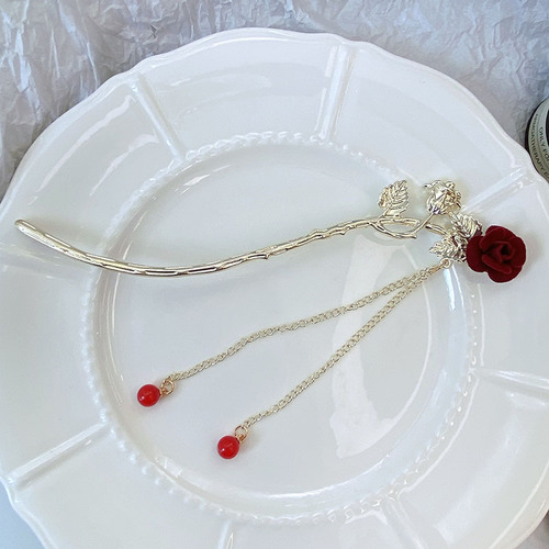 New French Rose Hairpin Ancient Style Exquisite Tassel Hairpin Style Retro Hanfu Bridal Headwear