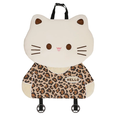 Seat cushion, seat cover: breathable seat pad, universal seat cover - linen-leopard-print-three-dimensional-cat-cushion-with-brown-backrest