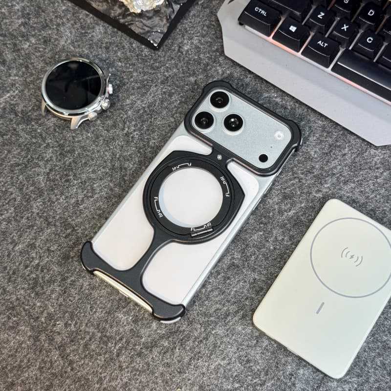 Ốp lưng iPhone dạng cúp kim loại có giá đỡ xoay từ tính chống sốc — Đen, Bạc, Cam, Xanh Titan
