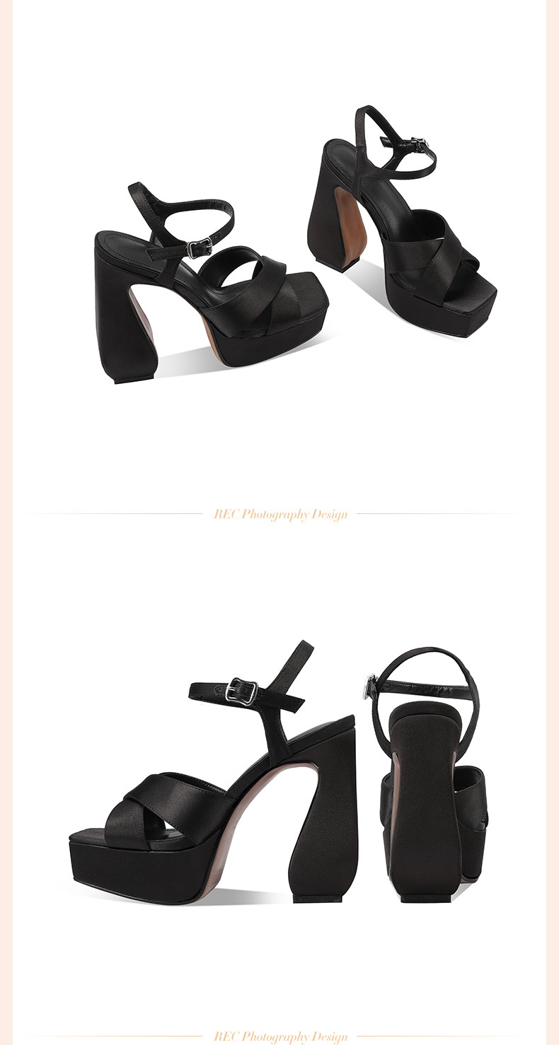 Sandal cao gót nữ hở mũi quai ngang đế platform gót 13 cm — đen chi tiết 3